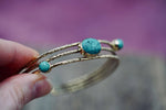 Hammered Brass Bracelet with Turquoise, Boho Bangle,