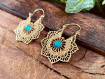 Boho Hoops Turquoise Brass Earrings