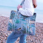 Reversible Jungle Print Quilted Cotton Tote Bag: Orange