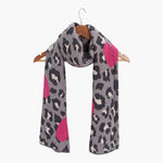 Wylda Grey Leopard and Hearts Heavyweight Scarf: One-size
