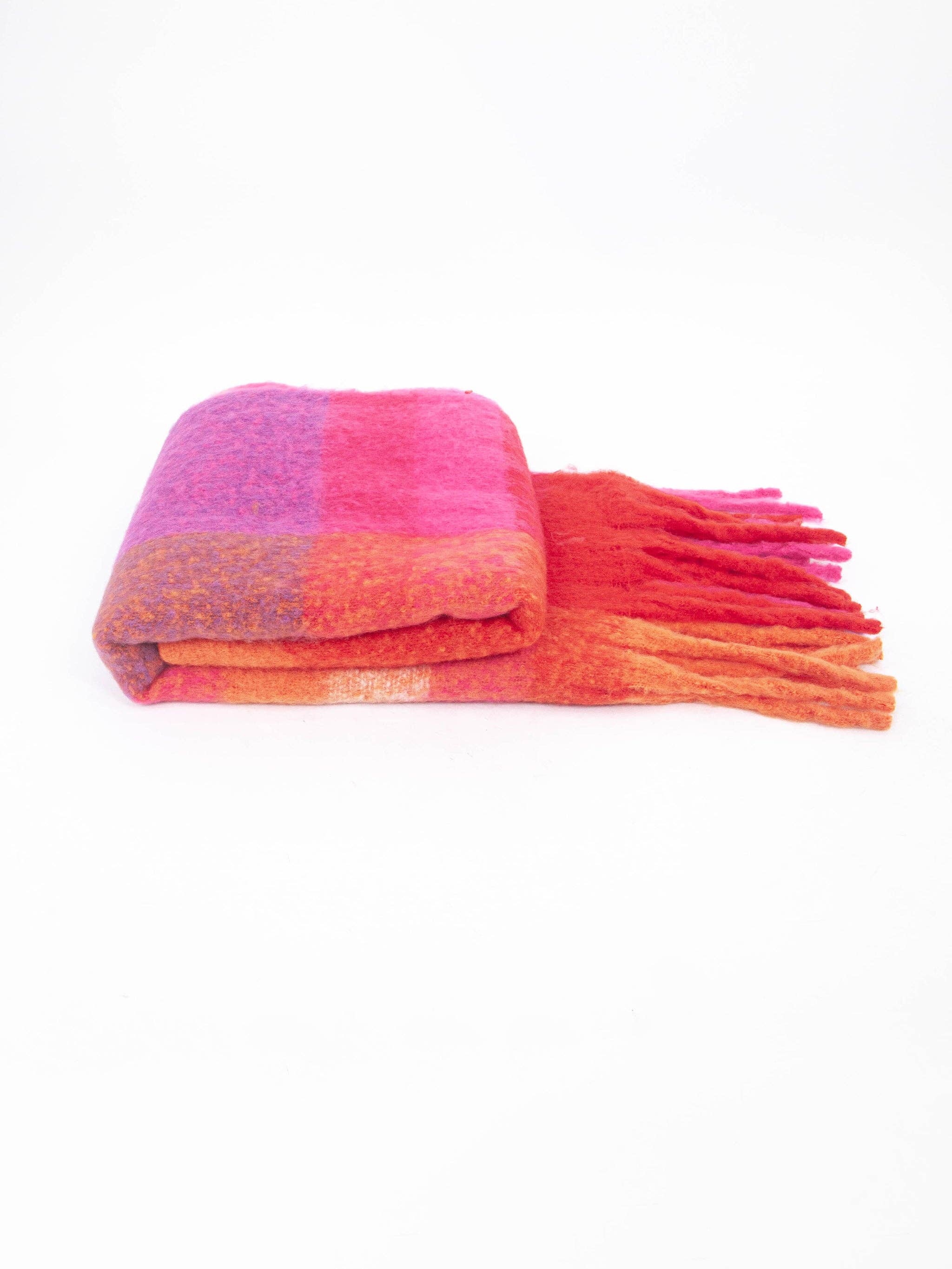 Allie Heavyweight Scarf - Fuchsia, Square Colour Block: One-size