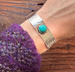 Hammered Silver Bracelet with Turquoise / Adjustable / Bohemian Jewellery / Ethnic Style / Rustic  / Boho / Gift for Her / Artisanal /