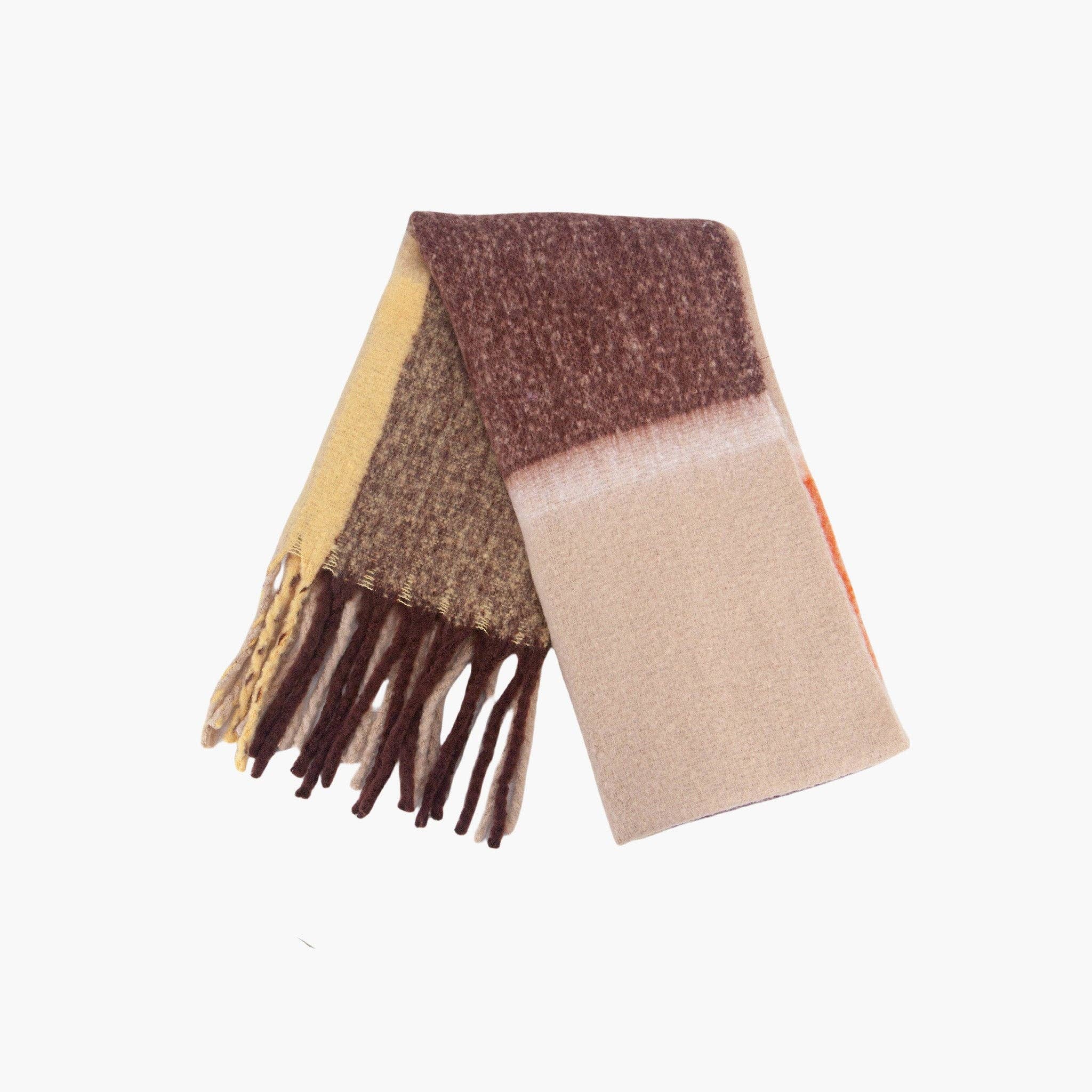 Yara Neutral Square Colour Block Heavyweight Scarf: One-size