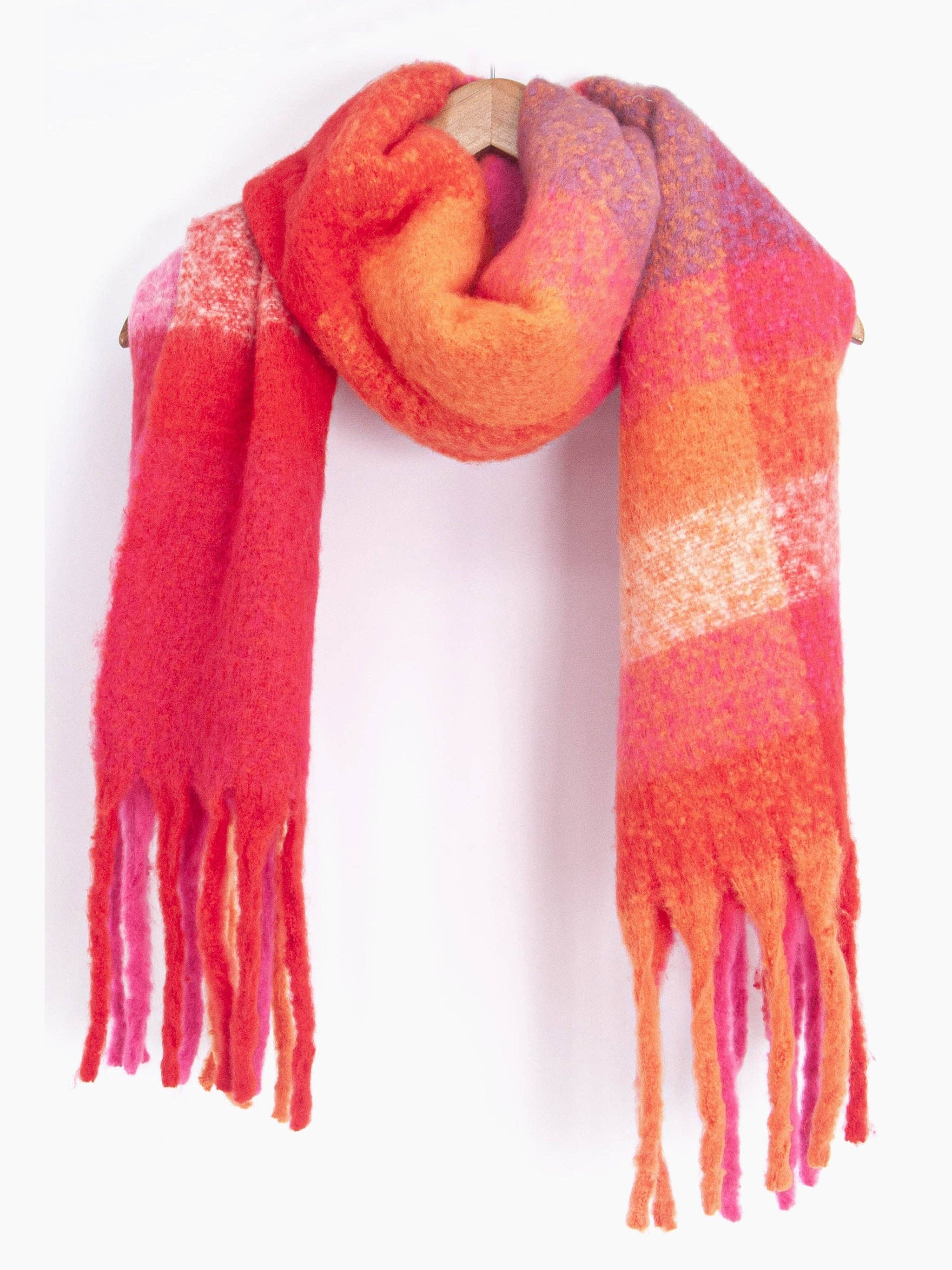 Allie Heavyweight Scarf - Fuchsia, Square Colour Block: One-size