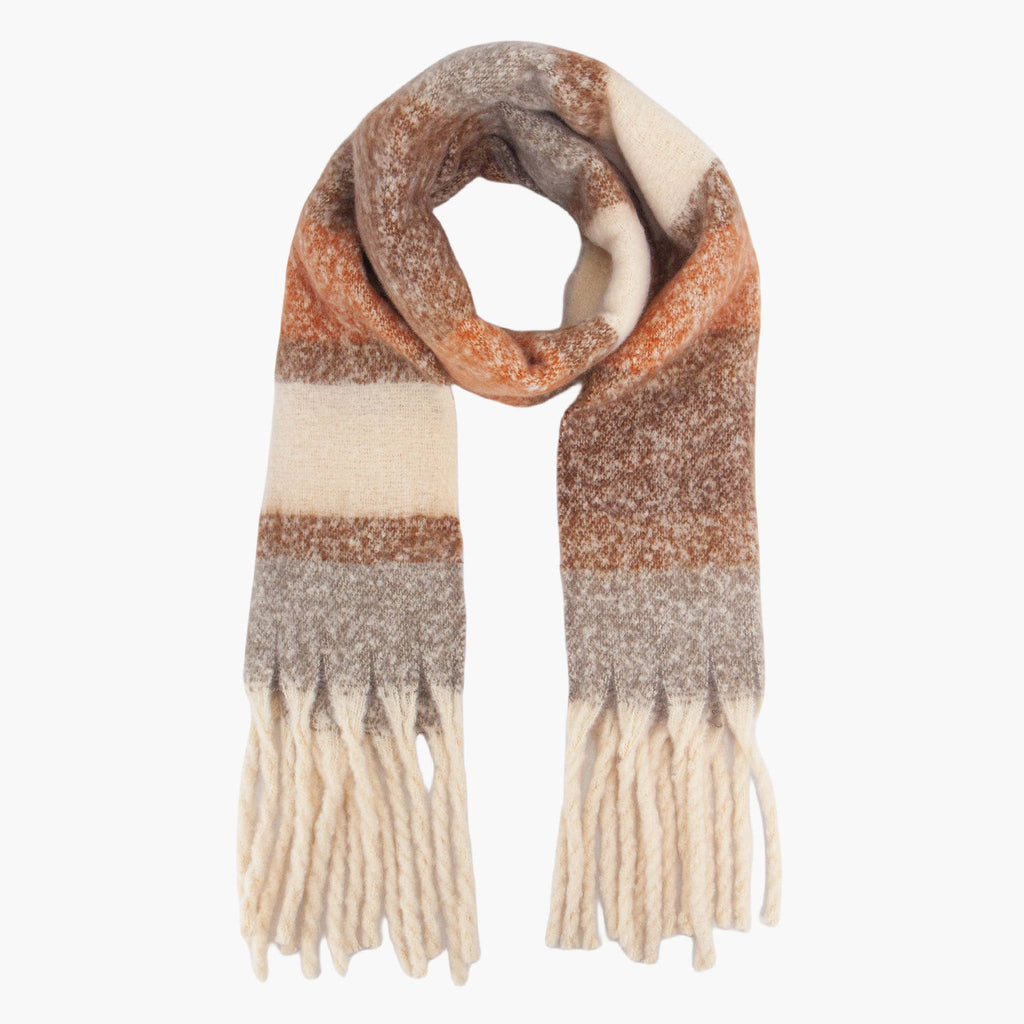 Blair Neutral Colour Block Stripe Heavyweight Scarf: One-size