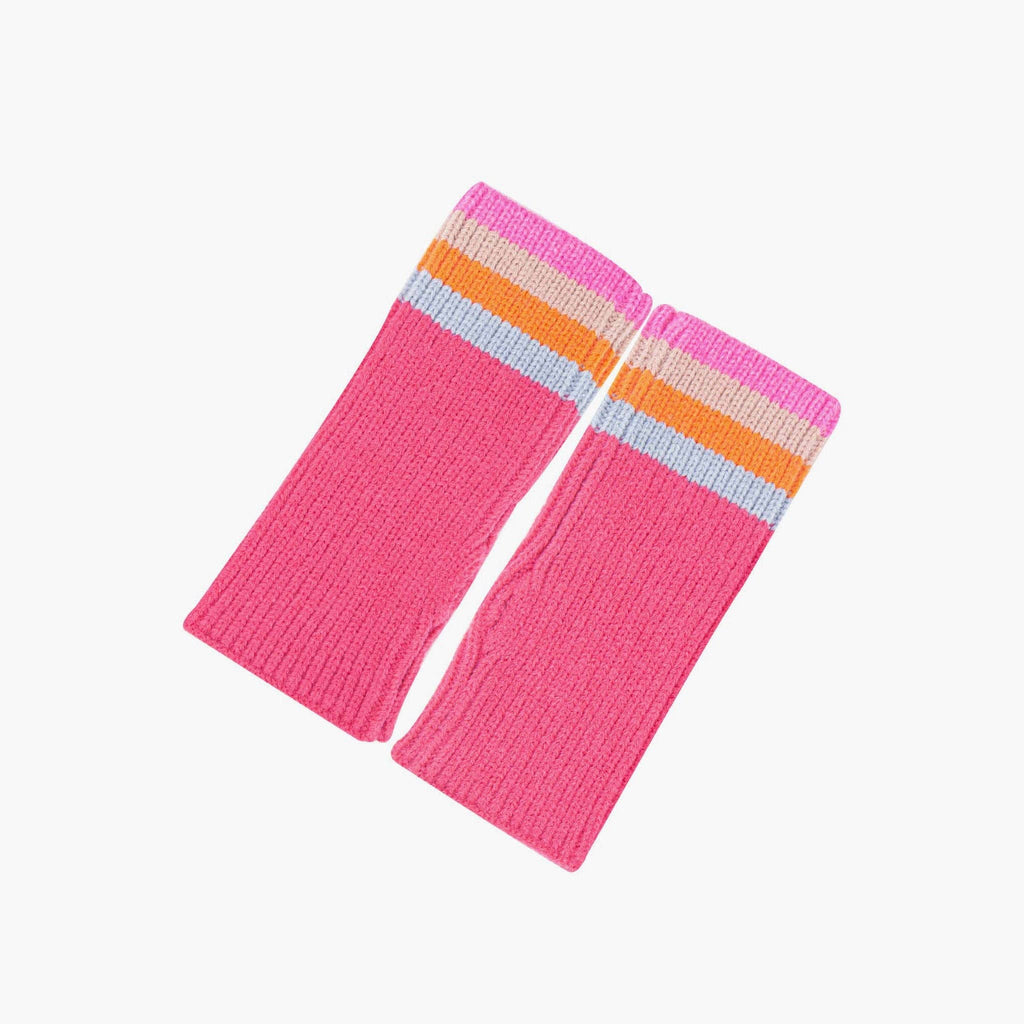 Dollie Wrist Warmers- Hot Pink, Rainbow Stripe: One-size