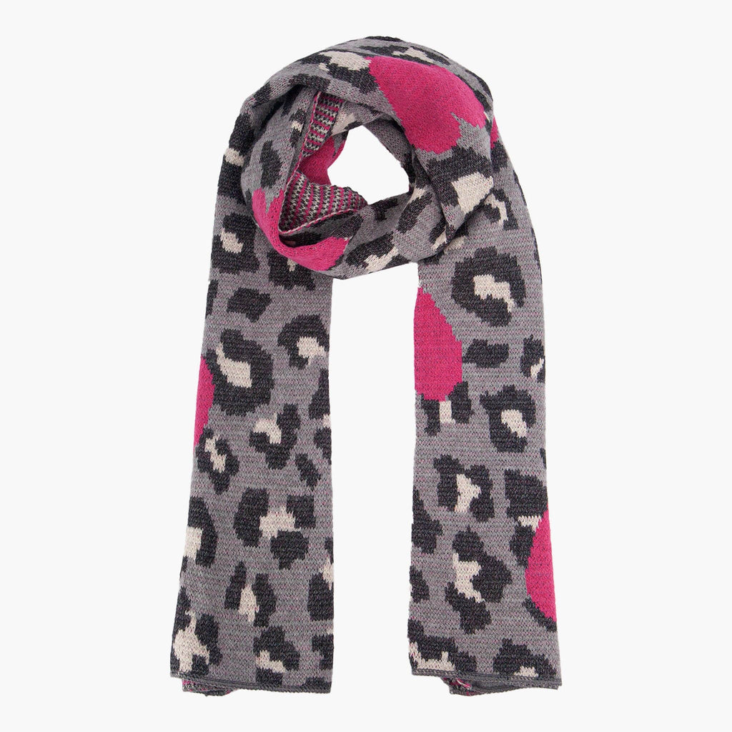 Wylda Grey Leopard and Hearts Heavyweight Scarf: One-size