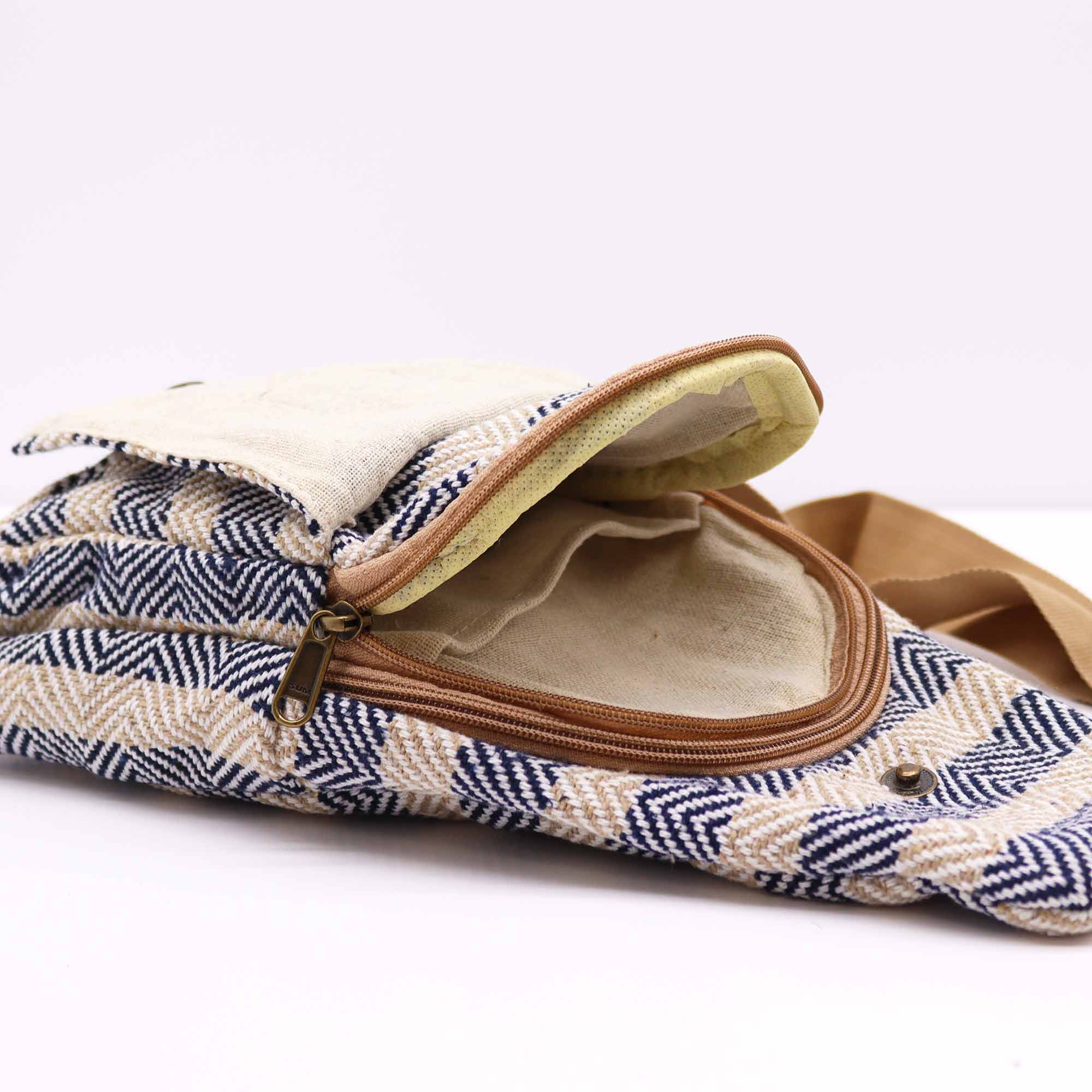 Natural Cotton Cross-Body Bags: Grey & White