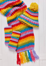 Rainbow Stripe Hand Knitted Handwarmers, fleece lined