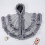 Poncho Cape with Plush Faux Fur Detailing PE378: Silver