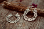 Floral Boho Hoops, Silver Plated Brass Hoop Earrings, Ethnic Statement Earrings, Lightweight Artisan Jeweller, Gift for Her