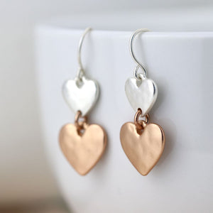 Double Heart Silver Rose Gold Earrings 2489