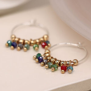 Silver plated hoop and multicoloured bead earrings 3923