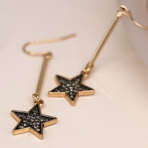 Silver or Gold plated bar and sparkle star drop earrings