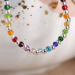 Silver plated and rainbow glass bead bracelet 3729