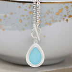 Silver plated aqua stone teardrop t-bar necklace 3826