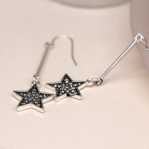 Silver or Gold plated bar and sparkle star drop earrings
