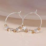 Silver plated wire hoop, stars and golden bead earrings 3901