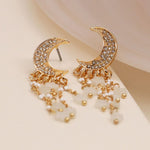 Faux gold plated crystal moon and star drop earrings 3915