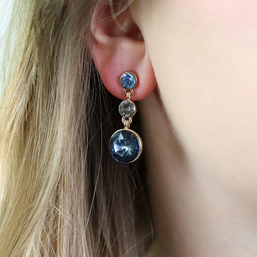 Blue mix crystal triple drop stud earrings 3626