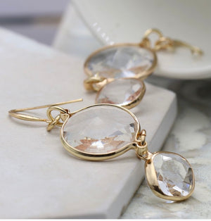 Golden set crystal earrings with double linked drop 3537