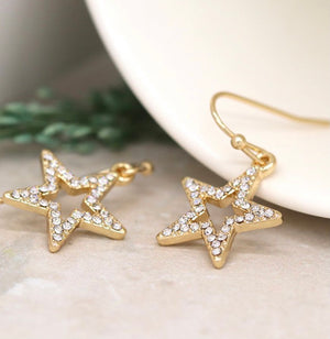 Faux gold plated CZ crystal star earrings 3408
