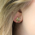 Golden star and quartz stud earrings 3651