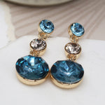Blue mix crystal triple drop stud earrings 3626