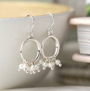 Silver plated hoop drop and pearl earrings 3596
